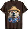Whimsical Coastal Animals Beachgoers Cute Polar Bear with Sunglasses and Straw Hat Animal Summer T-Shirt - Brown