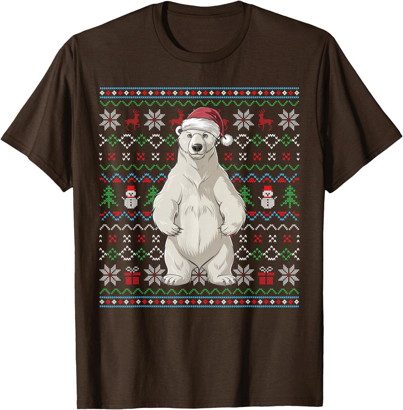 Ugly Christmas Sweater Style Polar Bear PJs Ugly Polar Bear Lovers Xmas Sweater Santa Christmas T-Shirt - Brown