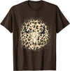 Funny Leopard Cow Skull designs Funny Leopard Cow Skull print Flower Rustic Turquoise T-Shirt - Brown