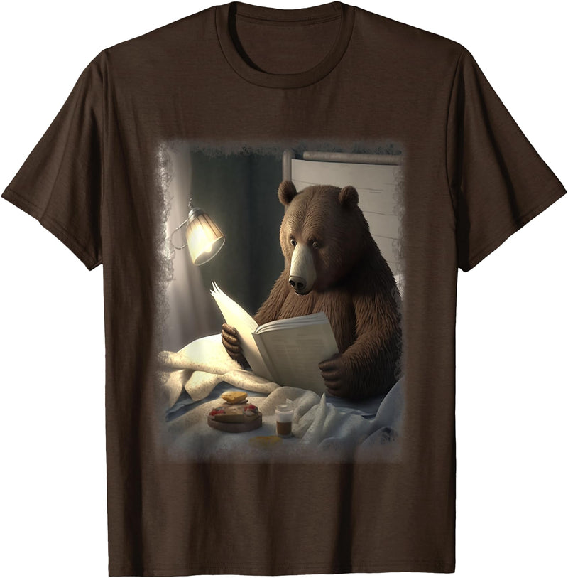 Bear reading a book Designs Bear reading a book T-Shirt - Brown