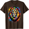 Colorful Lion Wildlife Lover Colorful Lion Face Paint Splash Art T-Shirt - Brown