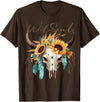 Wild Soul Boho Cow Skull Sunflowers Mothers Day Wild Soul Boho Cow Skull Sunflower Vintage Western T-Shirt - Brown