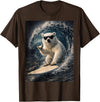 White Bear Surfing Waves Funny Animal Apparel Funny Polar Bear Surfer Catching Waves | Shaka Funny Animal T-Shirt - Brown