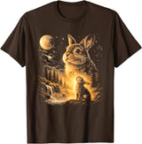 Bunny Howling to the Moon Vintage 90s Animal Easter Day T-Shirt in Brown