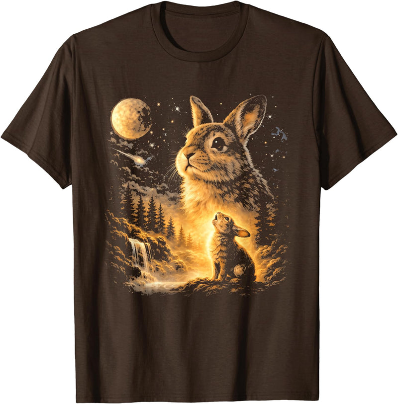 Bunny Howling to the Moon Vintage 90s Animal Easter Day T-Shirt in Brown