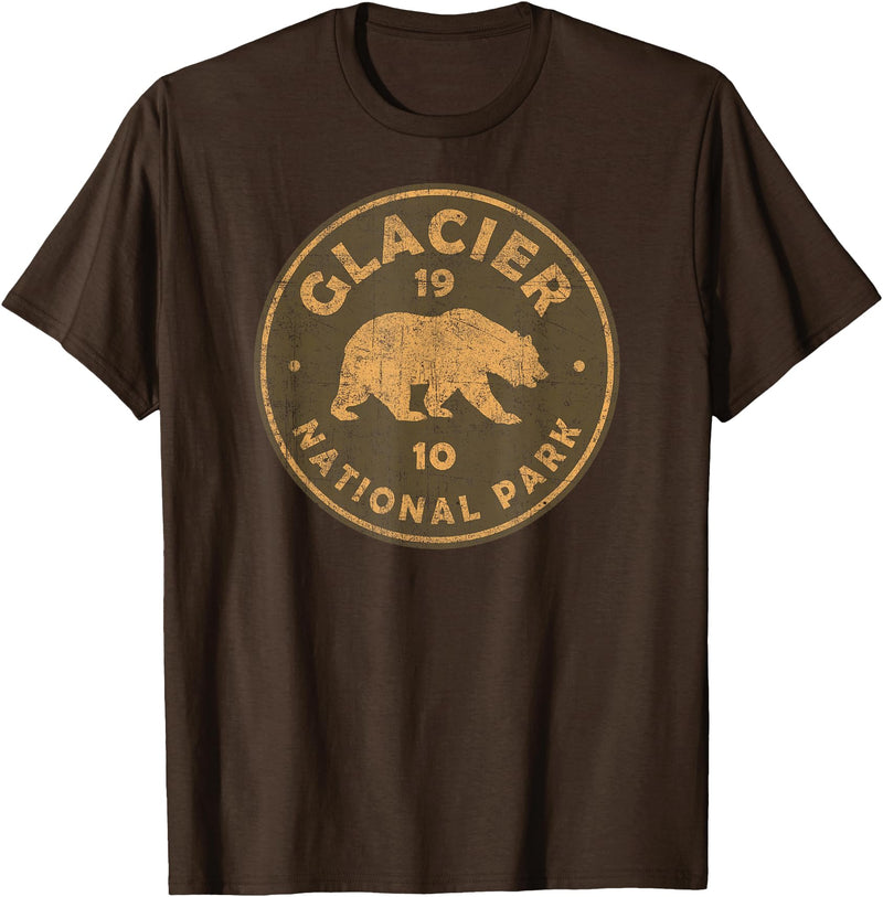 Vintage Glacier National Park Souvenir Shirts Retro Glacier National Park Montana Women Men Kids Hiking T-Shirt - Brown