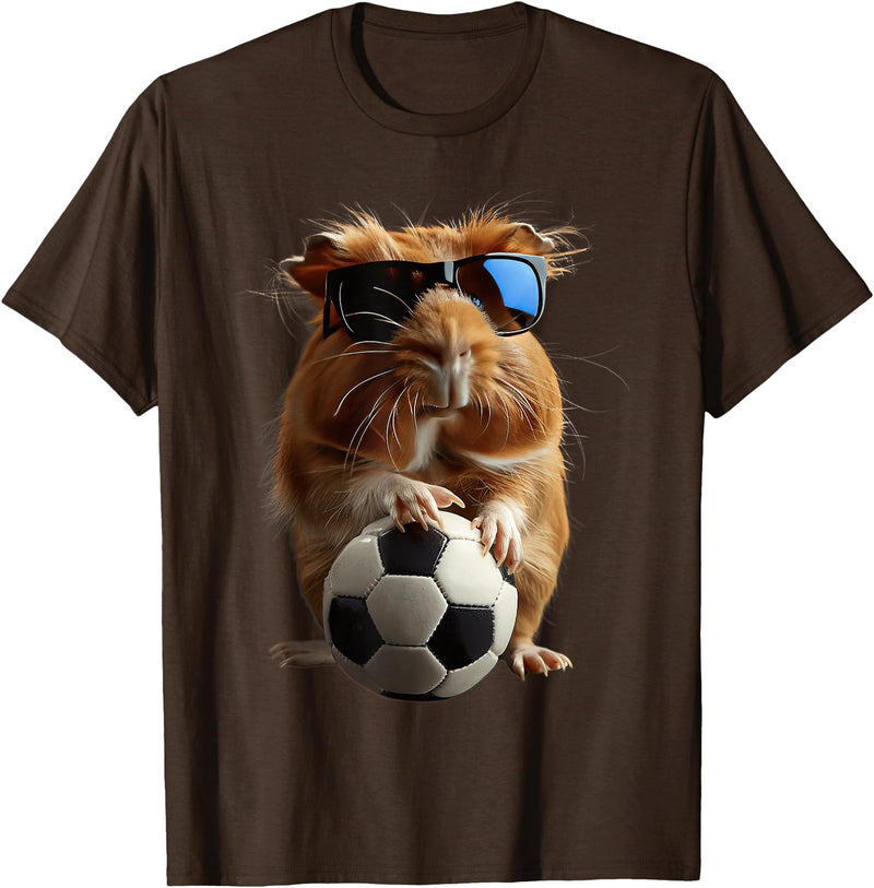 Animal Soccer Design Guinea Pig Soccer T-Shirt - Brown