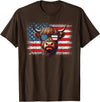 Funny Cute Highland Cow 4th Of July Farmer Gifts Highland Cow American Flag Farm Cow Lover Patriotic Vintage Style T-Shirt -