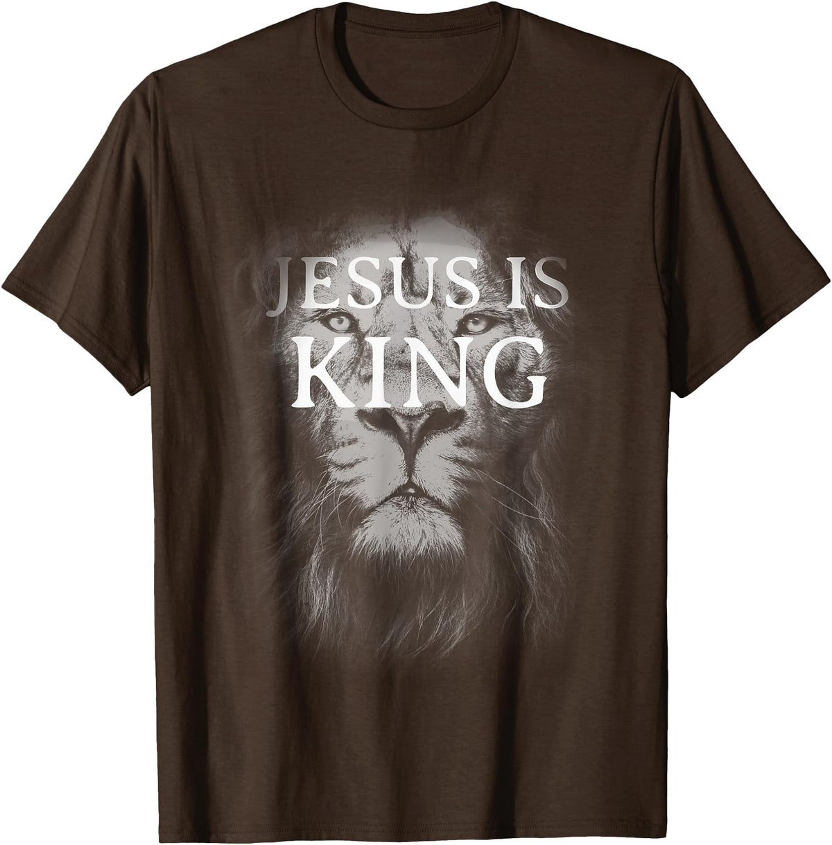 Jesus Is King and Lion of Judah Christian Apparel Christian Jesus is King Lion Design Faded Distressed Vintage T-Shirt - Brown