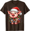 Wrapped with Christmas Lights Pig Christmas Lights Santa Hat Xmas Snow T-Shirt - Brown