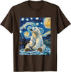 Bear Designs. Cute Polar Bear Van Gogh Style Starry Night Funny Graphic T-Shirt - Brown