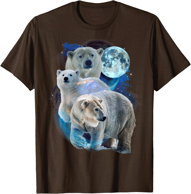 Polar Bears Art Vibes 3 Moon Polar Bears Funny Fur Marine Mammals Bear Art Humor T-Shirt - Brown