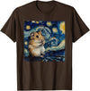 Hamster Van Gogh Style Starry Night T-Shirt - Brown
