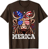 Highland Cow Lover Gift Co. 4th Of July Highland Cow Merica American Farm Men Women T-Shirt - Brown