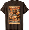 USA Birthday 250th American Spirit Tees All Ages Celebrate 250 Years with Fun Bear BBQ Graphic T-Shirt - Brown