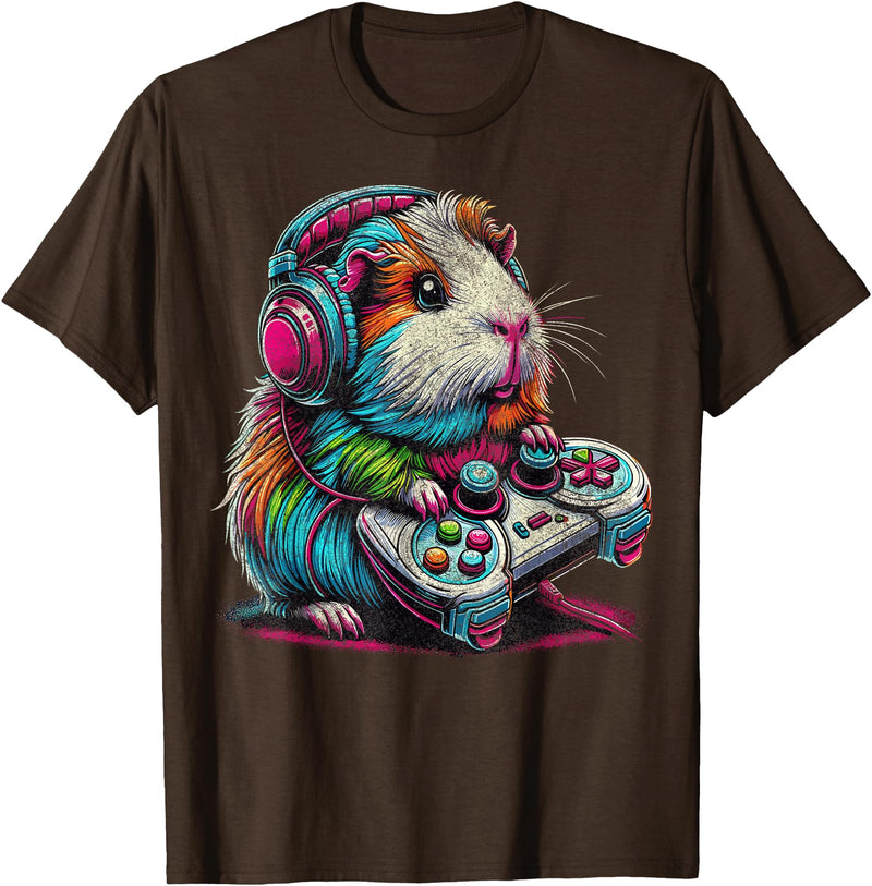 Funny Graphic Guinea Pig Gamers Guinea Pig Video Games Lover Guinea Pig T-Shirt - Brown