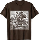 Funny Medieval Knight Rabbit Castle Fantasy Renaissance Fair T-Shirt in Brown