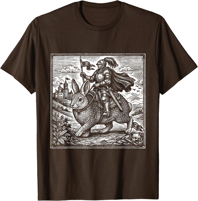 Funny Medieval Knight Rabbit Castle Fantasy Renaissance Fair T-Shirt in Brown