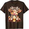 Cute Highland Cow Coffee Addict Leopard Bow Highland Cow Coffee Addict Funny Drink Coffee T-Shirt - Brown