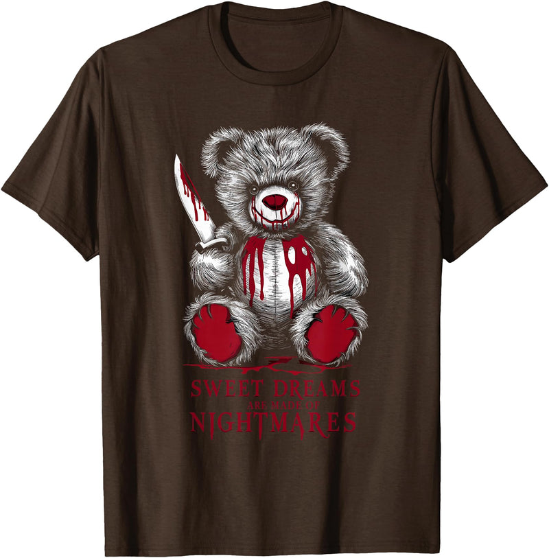 Horror Teddy Bear Horror Movie Scary Creepy Terrifying Teddy Spooky Plush Horror Teddy Bear Scary T-Shirt - Brown