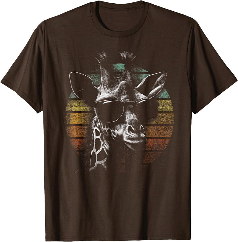 Vintage Giraffe Apparel. Giraffe Vintage Sunglasses Funny Retro African Animal T-Shirt - Brown