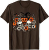 Scary Halloween Skull Pumpkin Halloween Vintage Skull Pumpkin Flowers T-Shirt - Brown