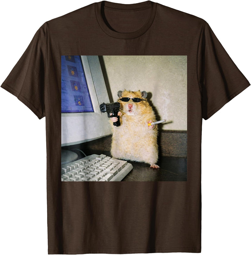 Funny Hamster Meme Cyber Hamster Meme Smoking Humor Computer T-Shirt - Brown