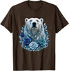 Arctic Polar Bear Crystal Rose Winter Spirit Majestic Polar Bear with Blue Ice Crystal Roses T-Shirt - Brown