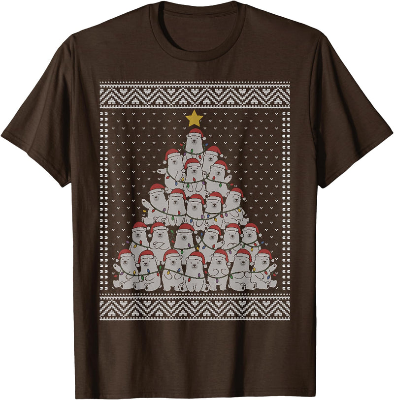 White bear Christmas tacky sweater Polar Bear Christmas Tree Ugly Sweater T-Shirt - Brown