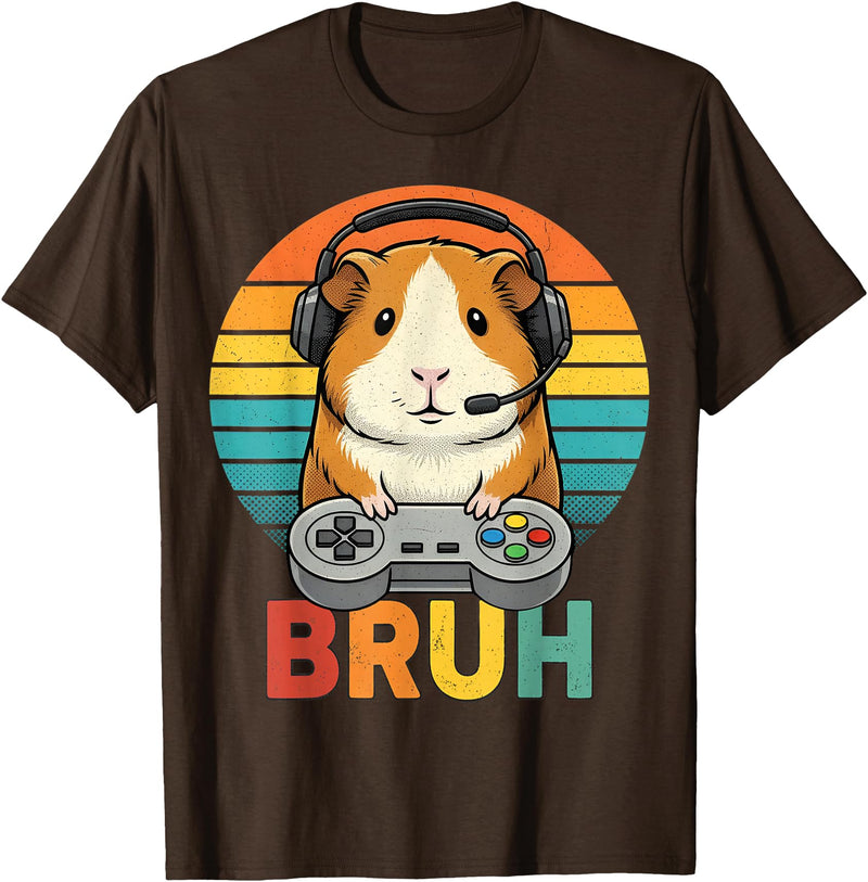 Gamer Guinea Pig Bruh Vintage Gaming For Boys Kids Gaming Guinea Pig Bruh Retro Guinea Pig Gamer Bruh Kids Boys T-Shirt - Brown