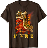 Chinese New Year of Fire Horse 2026 Funny Tee Year of The Fire Horse Zodiac Funny Chinese New Year 2026 T-Shirt - Brown