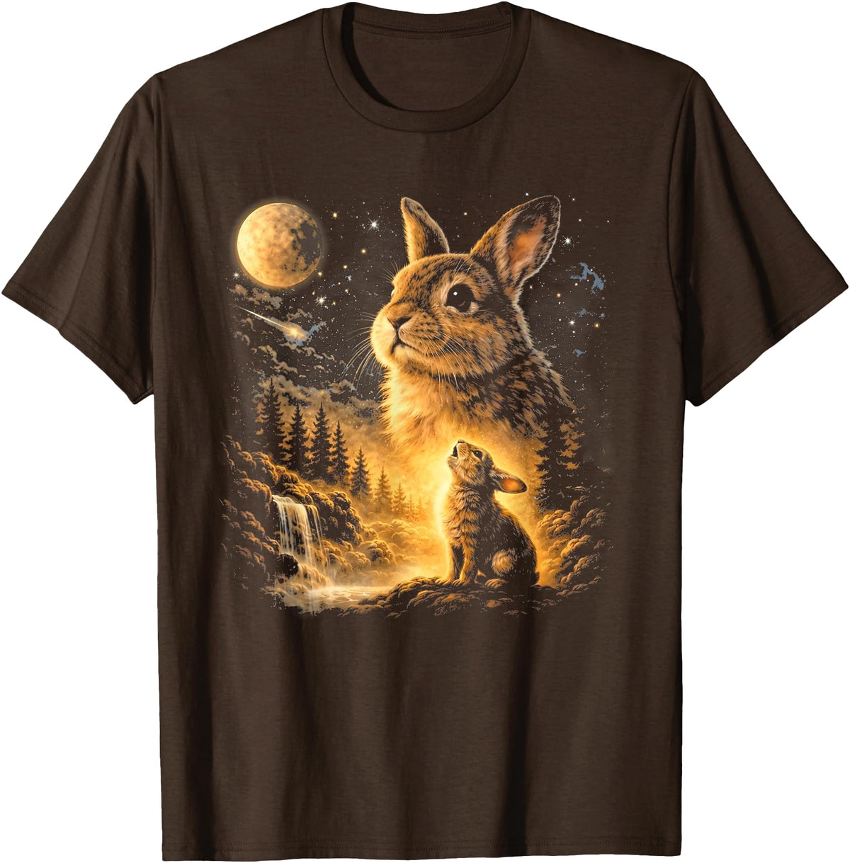 Vintage Howling Bunny to the Moon Retro 90s Funny Rabbit T-Shirt in Brown