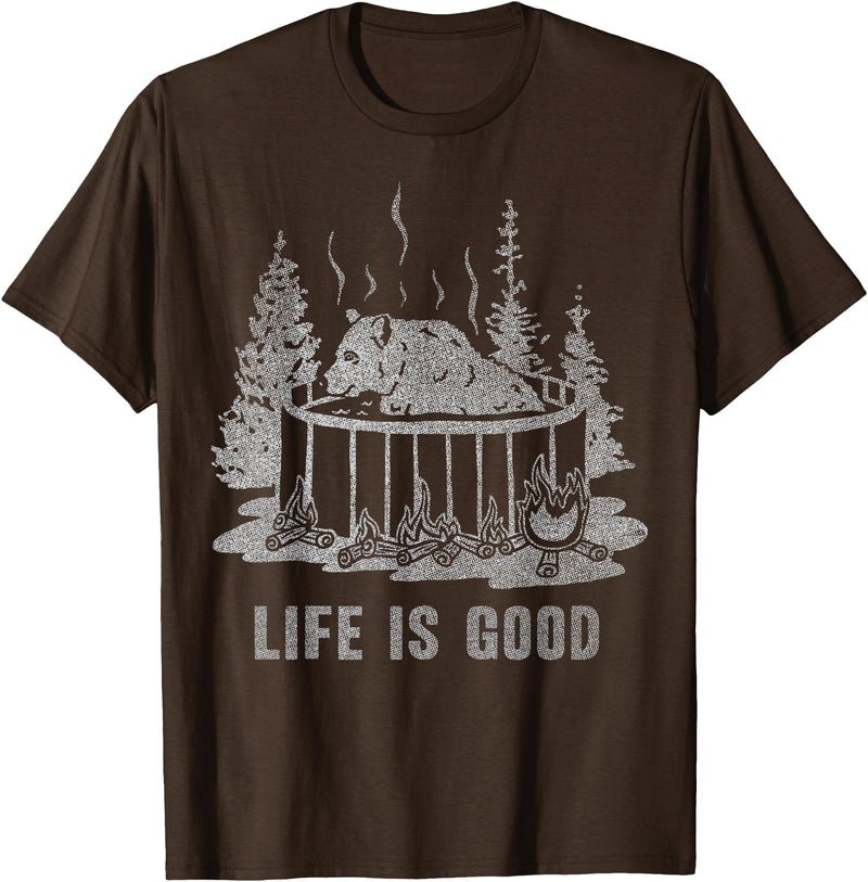 Trendy Apparel Life Is Good Hot Tub Bear Woods Explore Vintage T-Shirt - Brown