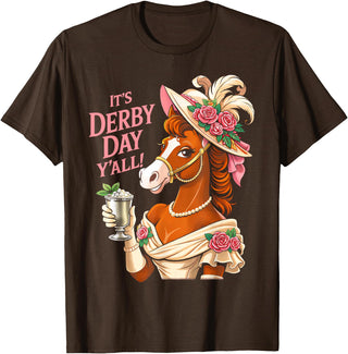 Funny Horse Talk Derby To Me Outfit Men Women Horse Racing It's Derby Day Yall KY Derby Horse 2026 T-Shirt - Brown