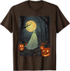 Dibble Dabble Designs Halloween Vintage Ghost in Gothic Forest Full Moon Halloween T-Shirt - Brown