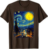 Funny Cat Starry Night Scuba Dancing Meme Scuba Dancing Meme Cat Starry Night Van Gogh T-Shirt - Brown