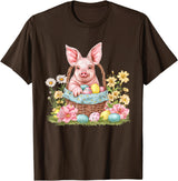 Easter Pig Easter Bunny Ears Graphic Pig Easter Pig Bunny Ears Graphic T-Shirt - Brown