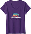 Convict Lake Shirts Womens Convict Lake California Sunset Bear Outdoors Boating Fishing V-Neck T-Shirt - Purple