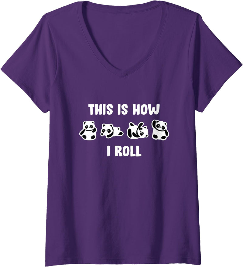Cute Little Bear Panda This Is How I Roll Design Cute Little Bear Panda This Is How I Roll V-Neck T-Shirt - Purple