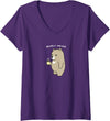 Cute Coffee Doodle Womens Animal Pun "Bearly Awake", Sleepy Bear with a Cup of Coffee V-Neck T-Shirt - Purple