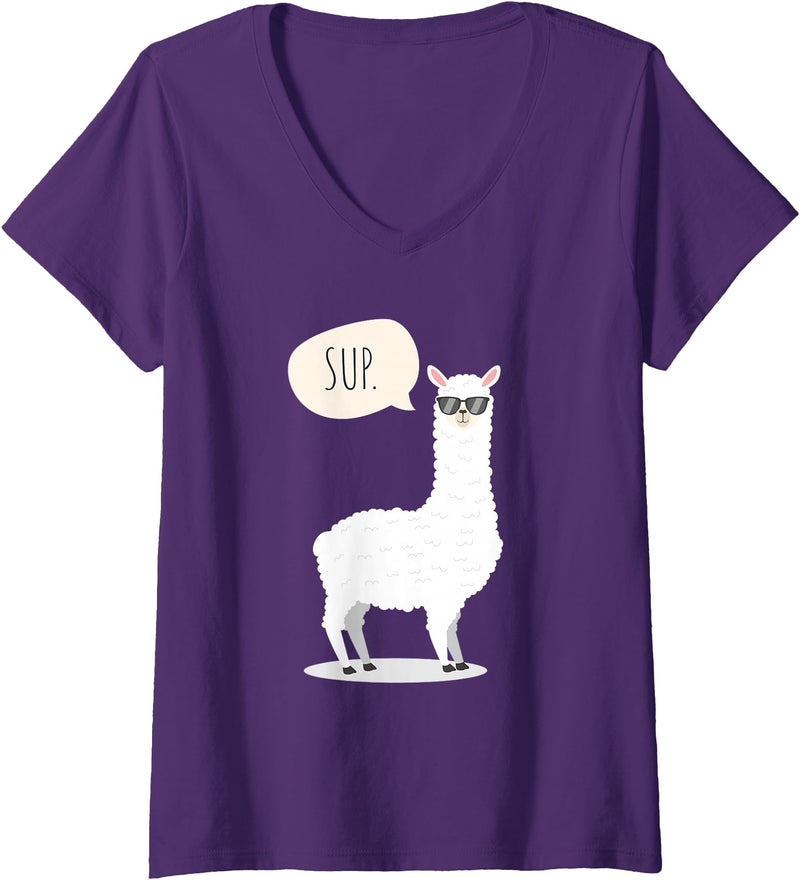 Funny & Cute Llama Gifts by OMG Womens Sup No Drama Llama Alpaca V-Neck T-Shirt - Purple