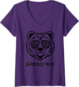 'Mama Bear Grizzly Mom' Bear Head V-Neck