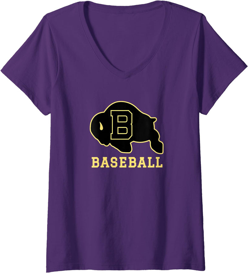 Buffalo High School, Buffalo, WY 82834 Women's Buffalo High School WY Logo Baseball V-Neck T-Shirt - Purple