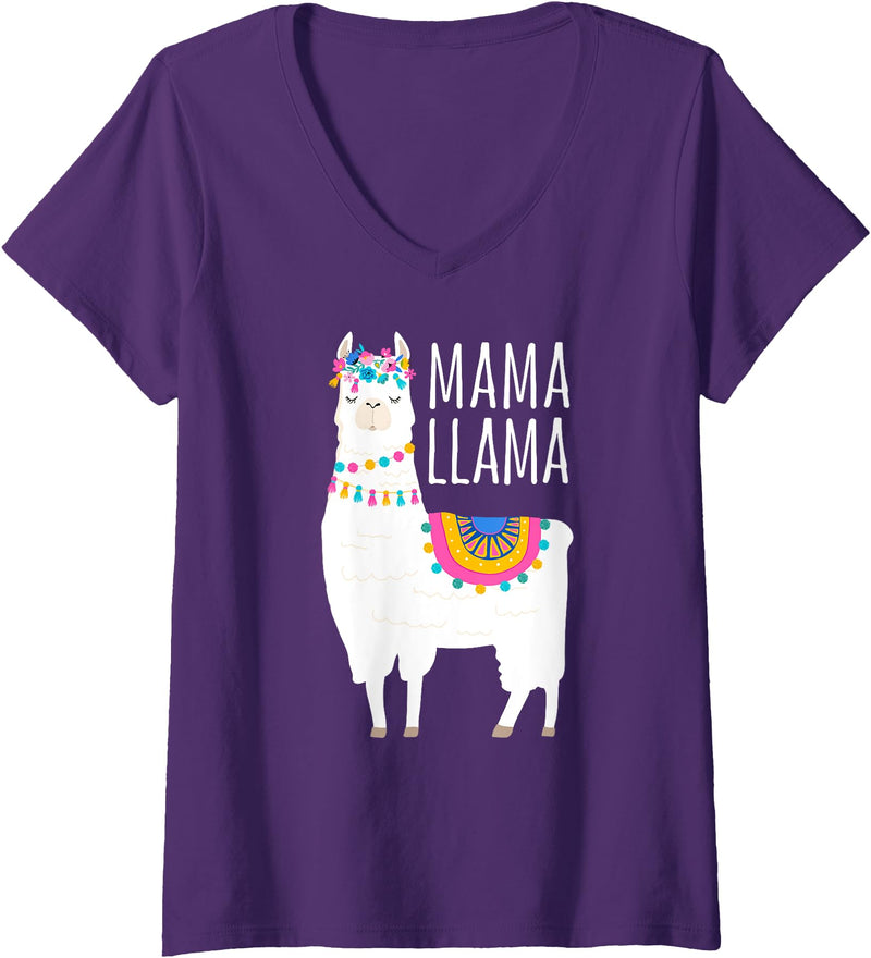Mama Llama Lover Gifts by Memme Womens Mama Llama Shirt for Women V-Neck T-Shirt - Purple