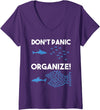 Fishes Fish Swarm Organise Womens Don't Panic Organize Fish Swarm Shark V-Neck T-Shirt - Purple
