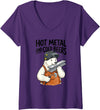 Welder Bear Humor Studio Women's Hot and Cold Beers Humor Dad Joke Polar Bear Welder Welding V-Neck T-Shirt - Purple