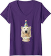 Birthday Party Polar Bear Women's Polar Bear Birthday V-Neck T-Shirt - Purple