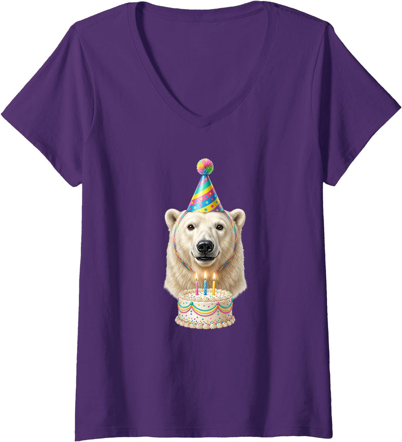 Birthday Party Polar Bear Women's Polar Bear Birthday V-Neck T-Shirt - Purple