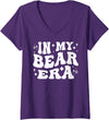 AddictiveDesignsCo Animal Merch Women's In My Bear Era School Mascot Spirit Wildlife Animal Love V-Neck T-Shirt - Purple