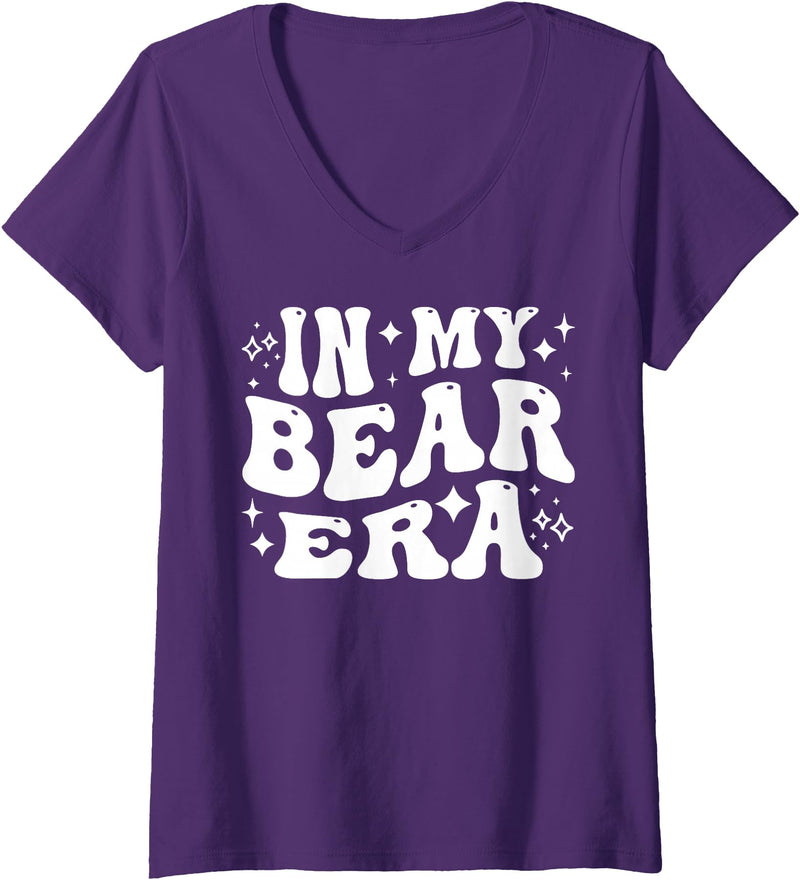 AddictiveDesignsCo Animal Merch Women's In My Bear Era School Mascot Spirit Wildlife Animal Love V-Neck T-Shirt - Purple